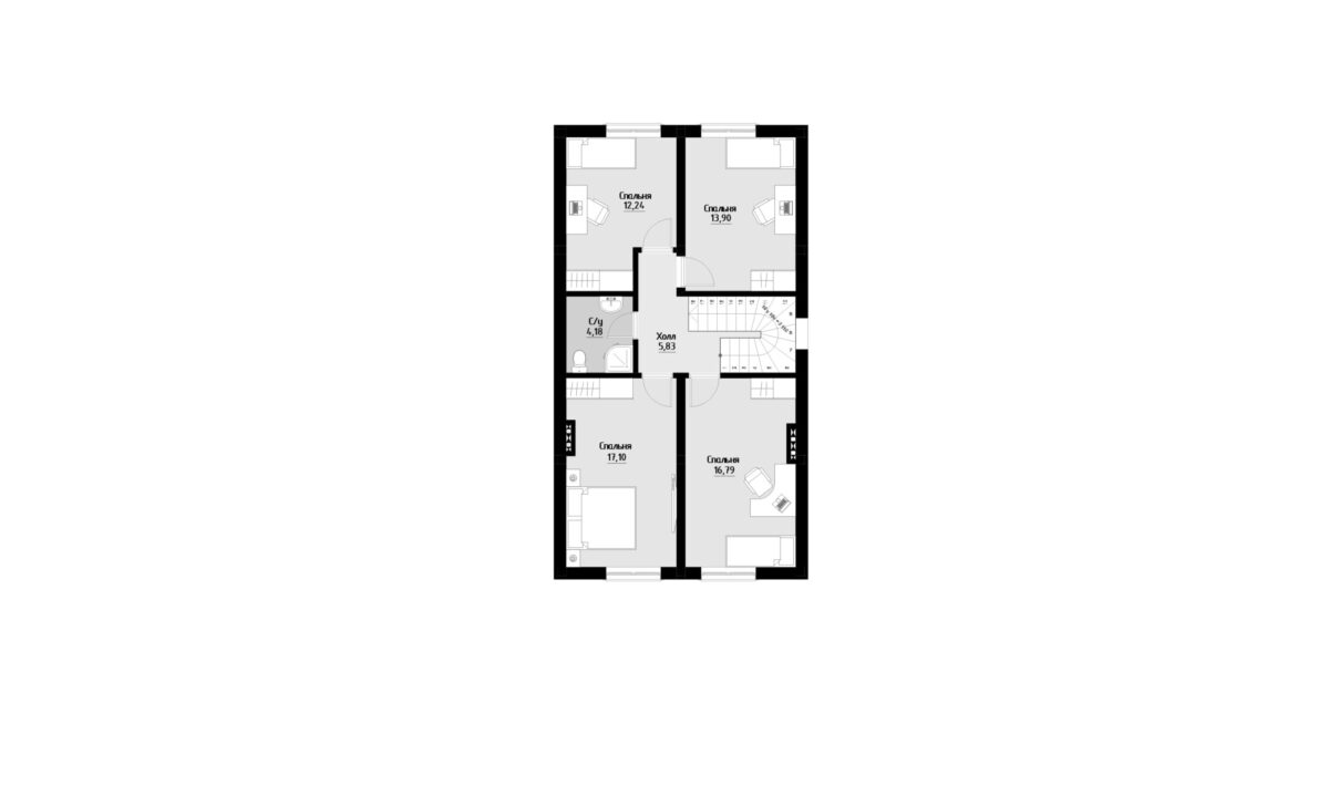 Фото планировка второго этажа проекта двухэтажного дома P230 с общей площадью 180 м2 - от компании СвойДом-КРД