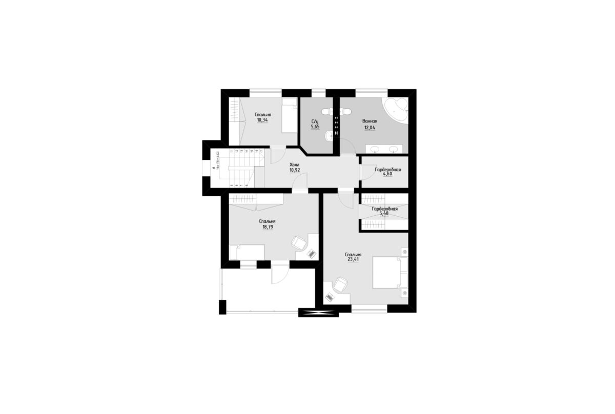 Фото планировка второго этажа проекта трехэтажного дома P224 с общей площадью 330 м2 - от компании СвойДом-КРД