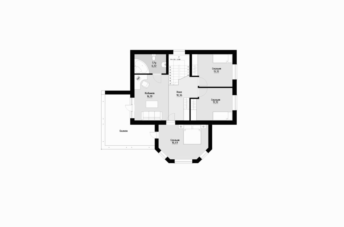 Фото планировка второго этажа проекта двухэтажного дома P223 с общей площадью 168 м2 - от компании СвойДом-КРД