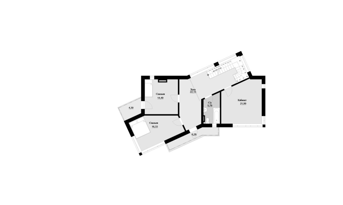 Фото планировка второго этажа проекта двухэтажного дома P157 с общей площадью 173 м2 - от компании СвойДом-КРД
