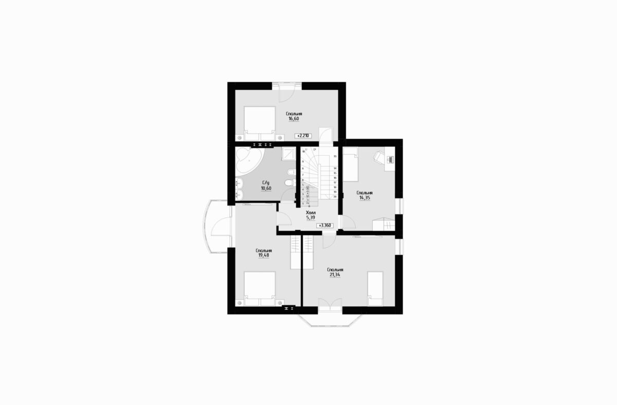 Фото планировка второго этажа проекта двухэтажного дома P209 с общей площадью 180 м2 - от компании СвойДом-КРД