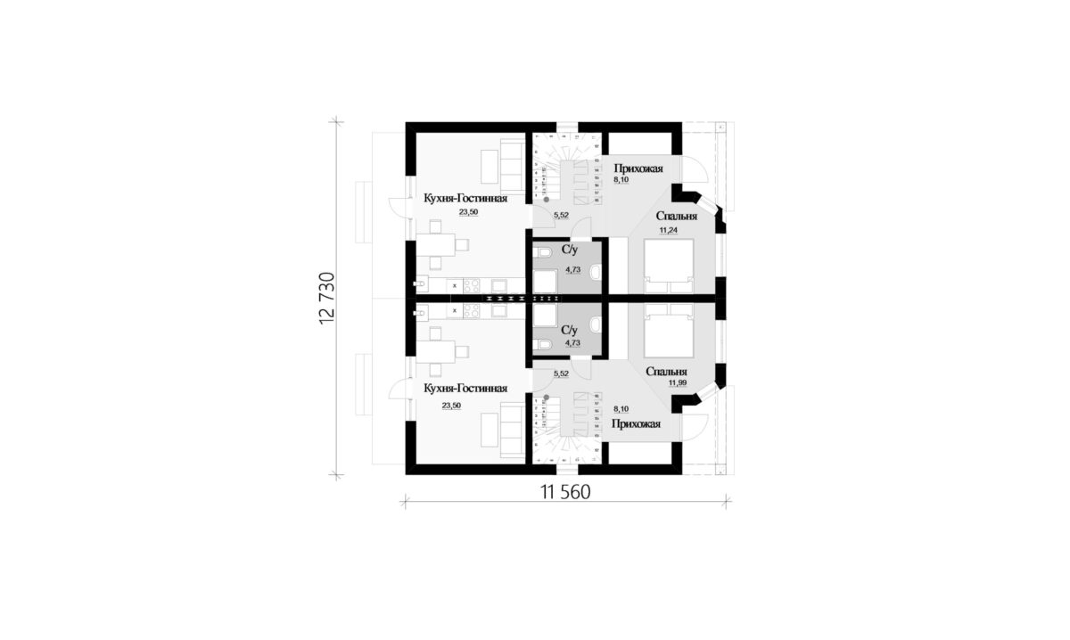 Фото планировка первого этажа проекта двухэтажного дома P214 с общей площадью 216 м2 - от компании СвойДом-КРД