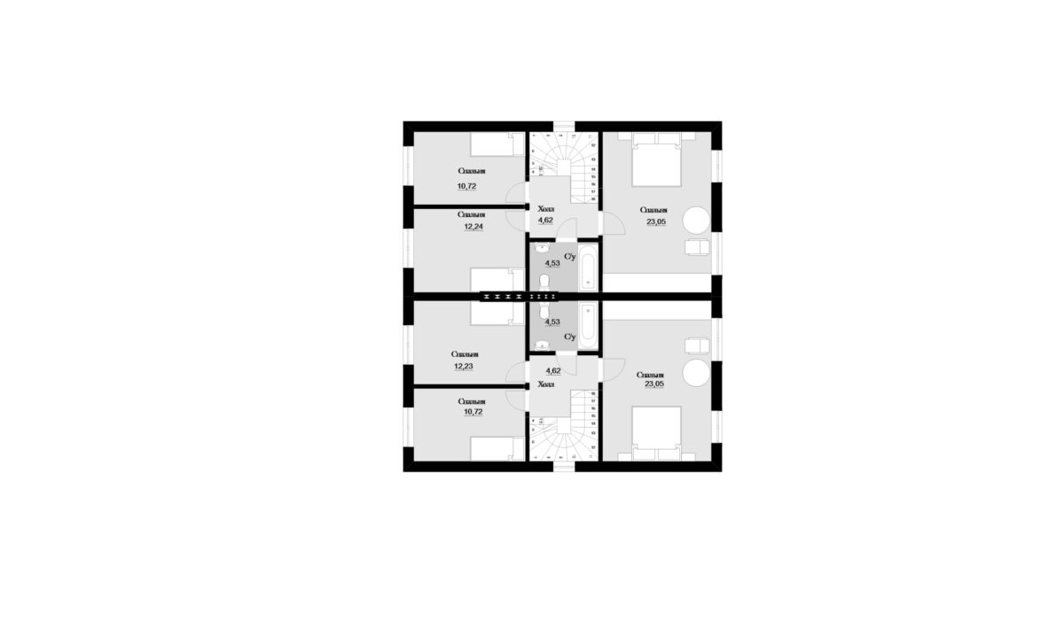 Фото планировка второго этажа проекта двухэтажного дома P214 с общей площадью 216 м2 - от компании СвойДом-КРД