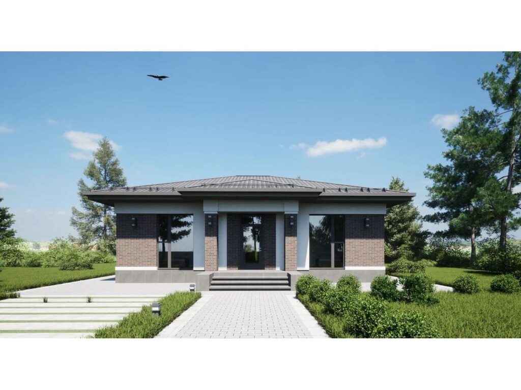 Фото проект одноэтажного дома Мадрид на 100 м2, проект дома на 3 комнаты